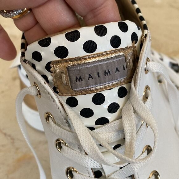 Maimai Made in Italy White Leather Sneakers Polka Dots Gold - Picture 13 of 16